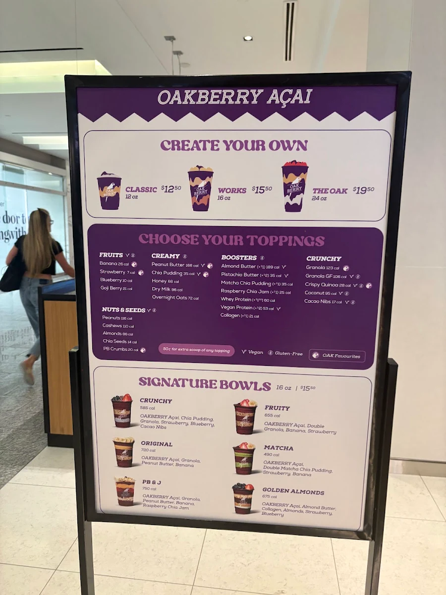 Menu, OAKBERRY Açaí Bowls & Smoothies