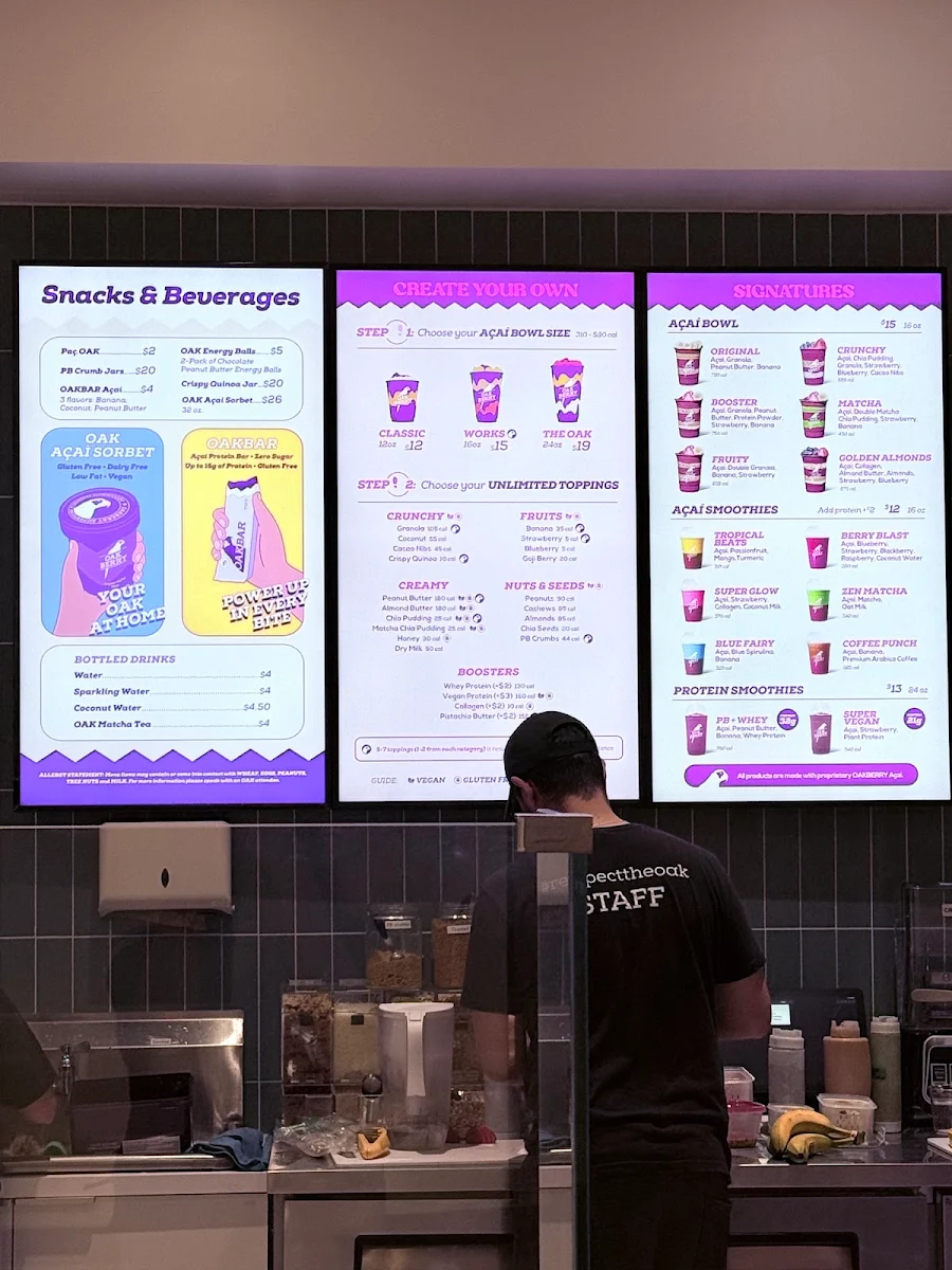 Menu, OAKBERRY Açaí Bowls & Smoothies