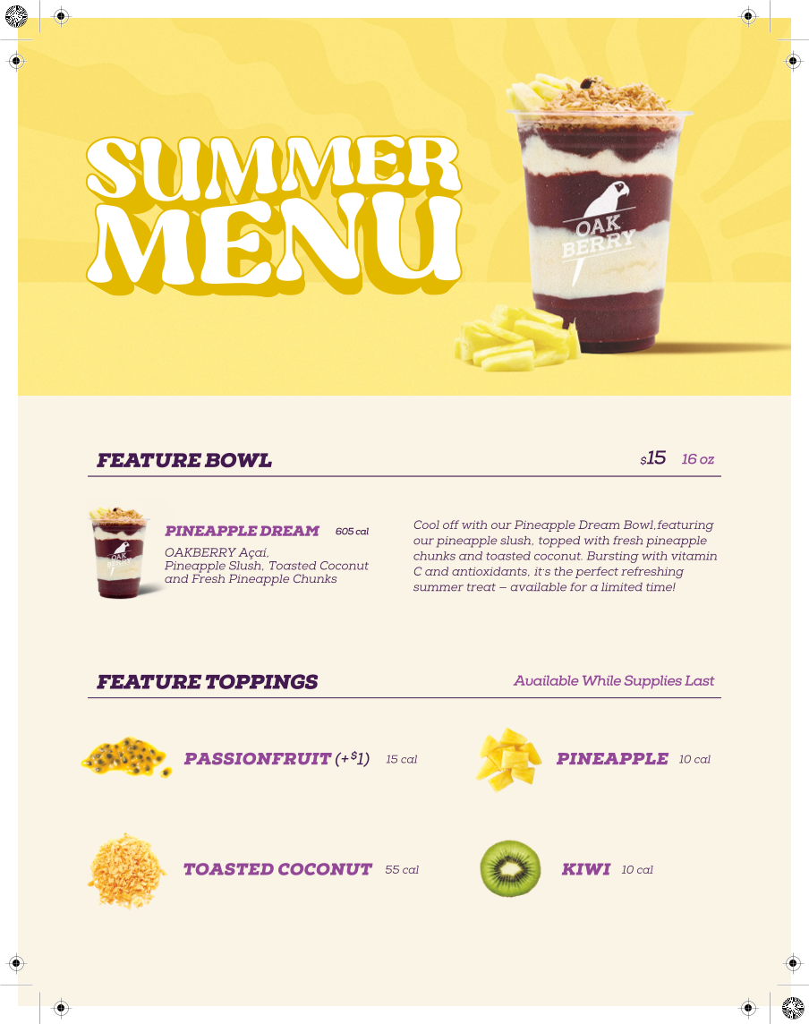 Menu, OAKBERRY Açaí Bowls & Smoothies