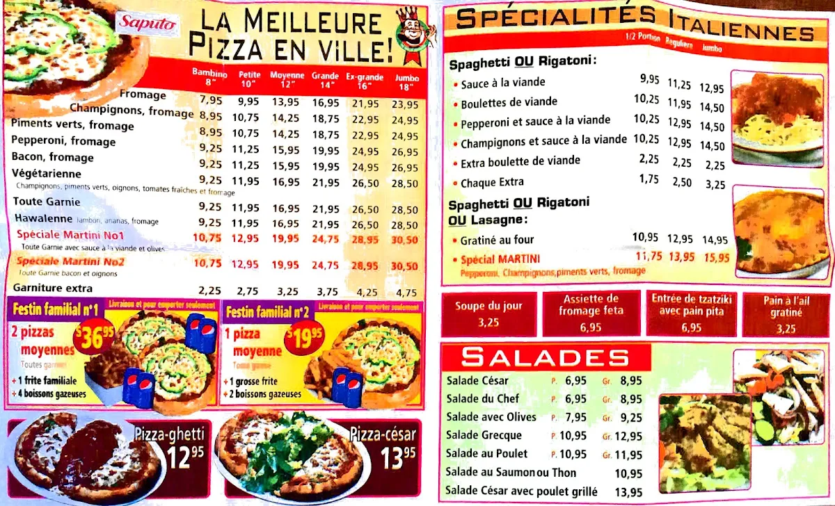 Menu, Martini Pizzeria