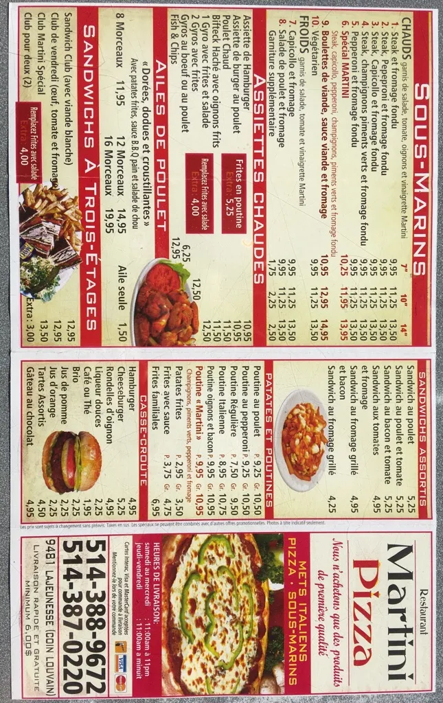 Menu, Martini Pizzeria