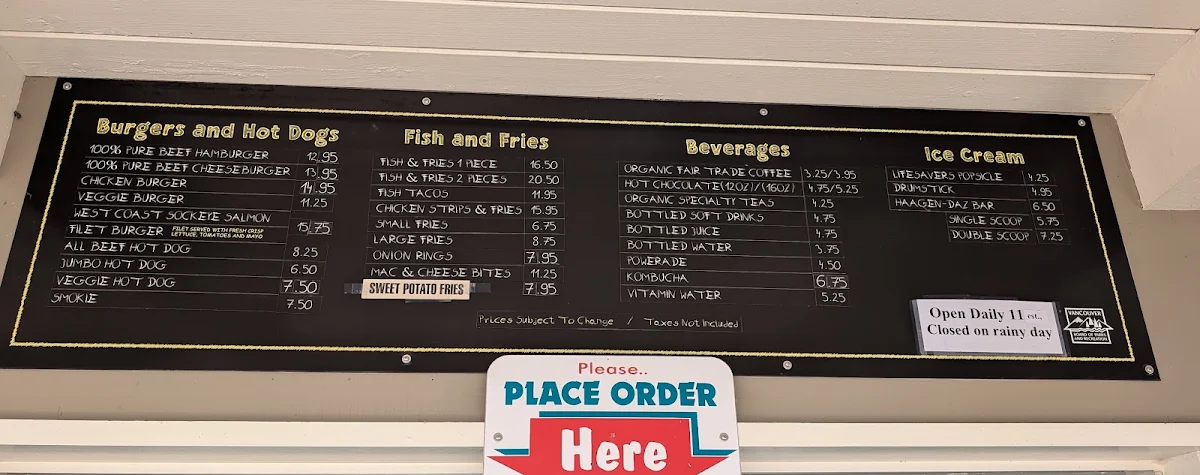 Menu, Locarno Beach Concession