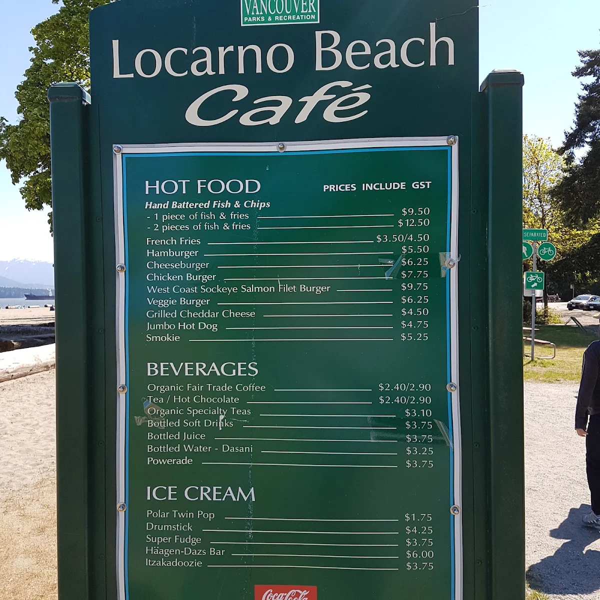 Menu, Locarno Beach Concession