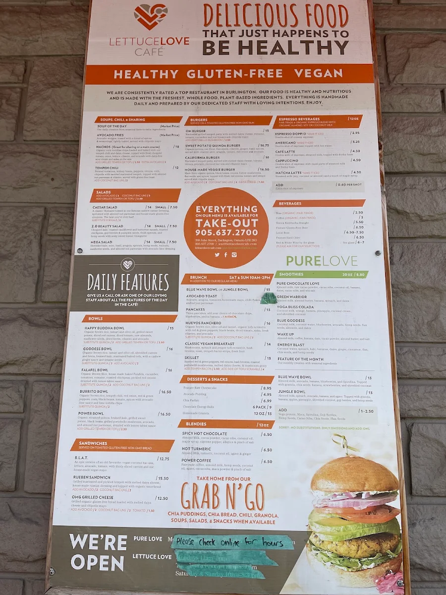 Menu, Lettuce Love Café
