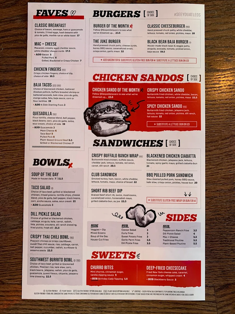 Menu, Leopold's Tavern Edmonton - Orchards