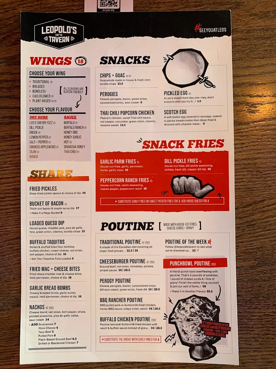 Menu, Leopold's Tavern Edmonton - Orchards