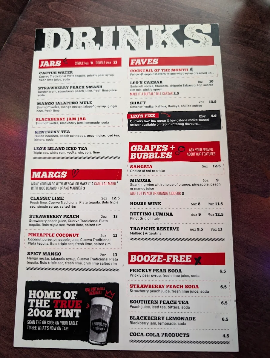 Menu, Leopold's Tavern Edmonton - Orchards