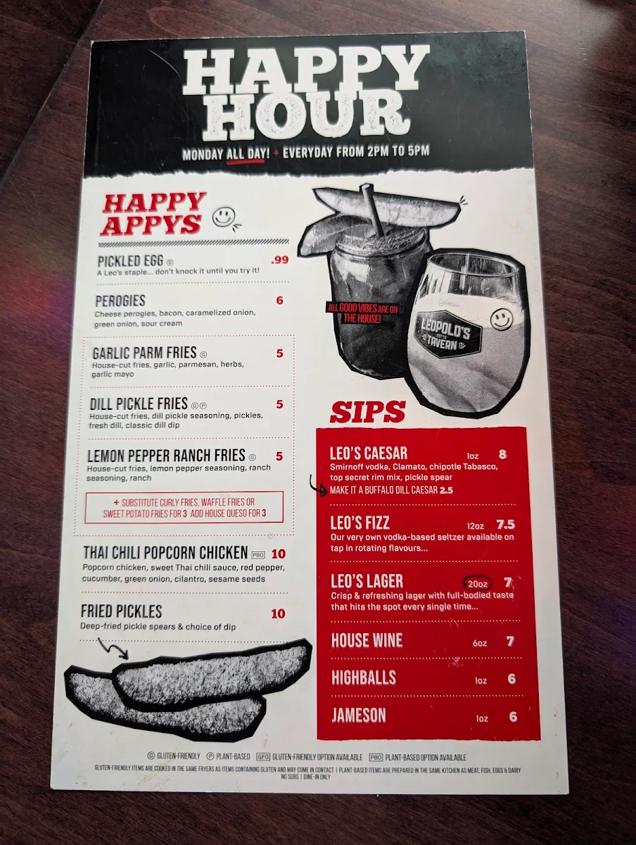 Menu, Leopold's Tavern Edmonton - Orchards