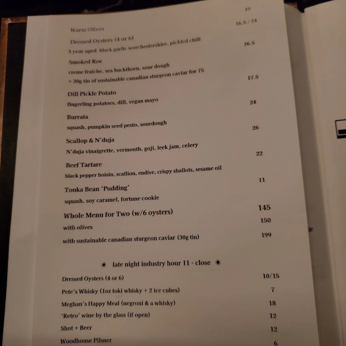Menu, Stolen Goods Cocktail Bar