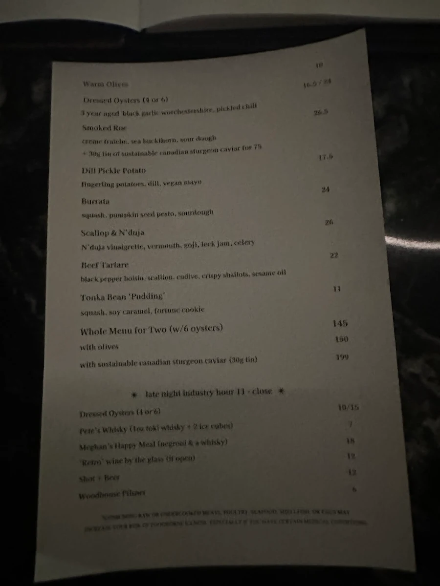 Menu, Stolen Goods Cocktail Bar
