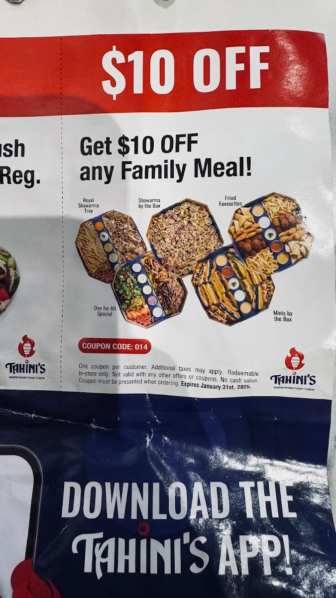 Menu, Tahini's Shawarma