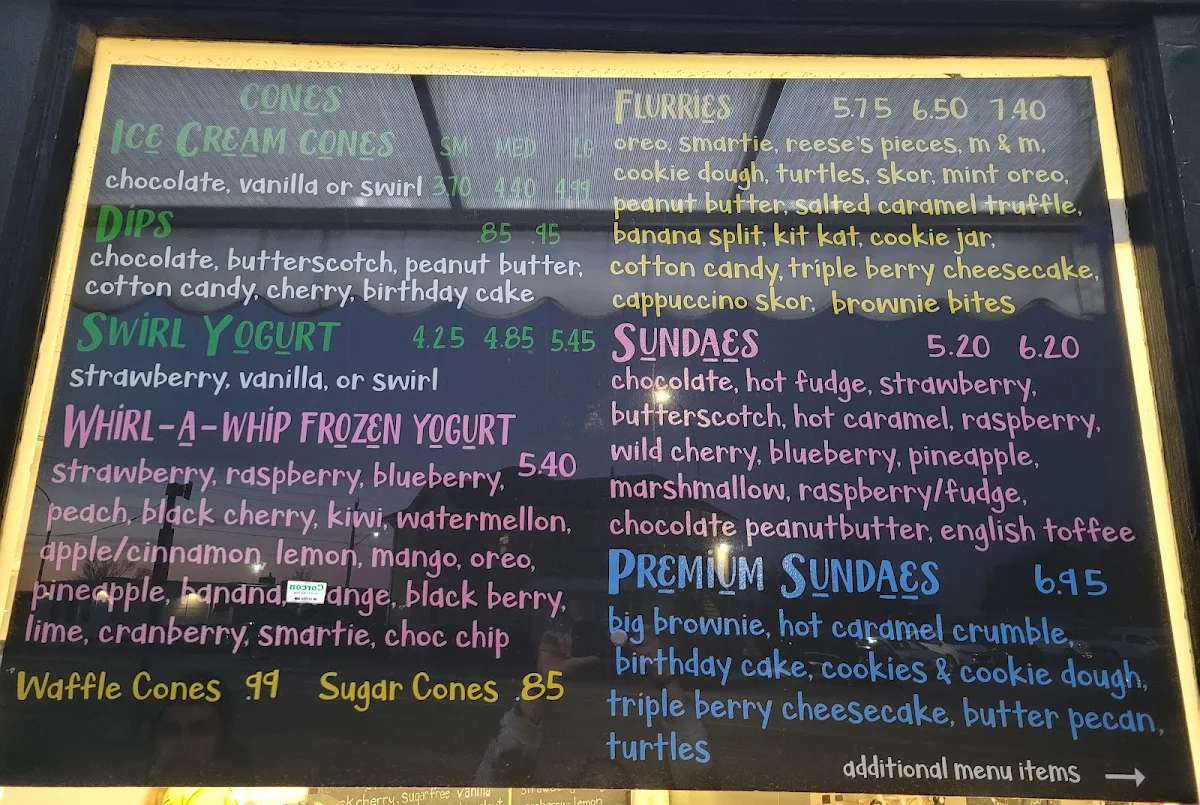 Menu, Bartley's Dairy Bar