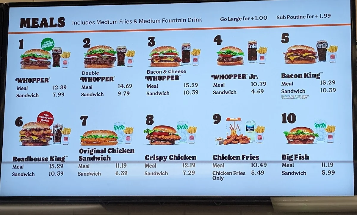 Menu, Burger King