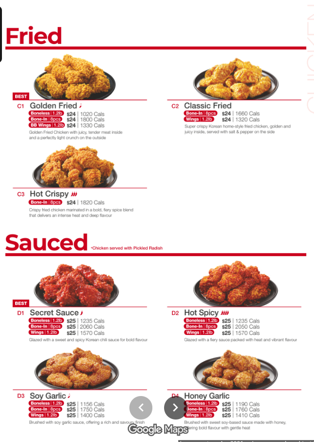 Menu, bbq Chicken Bayview (Korean)