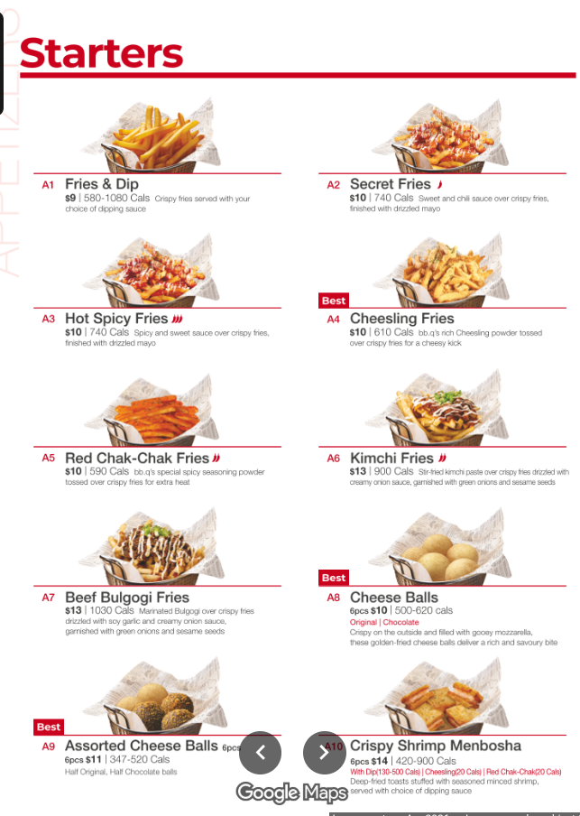 Menu, bbq Chicken Bayview (Korean)