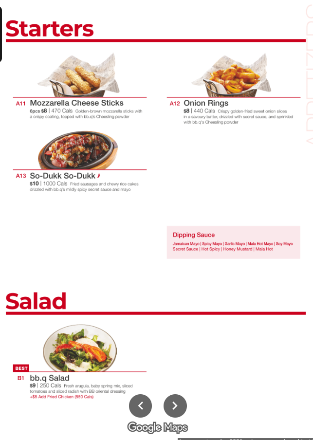 Menu, bbq Chicken Bayview (Korean)