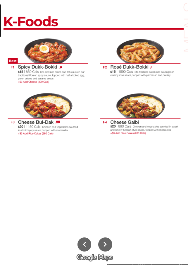 Menu, bbq Chicken Bayview (Korean)