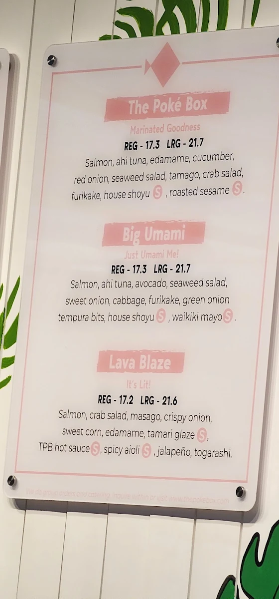 Menu, The Poke Box