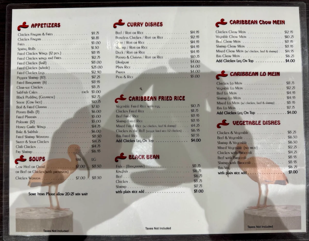 Menu, Scarlet Ibis Family Restaurant