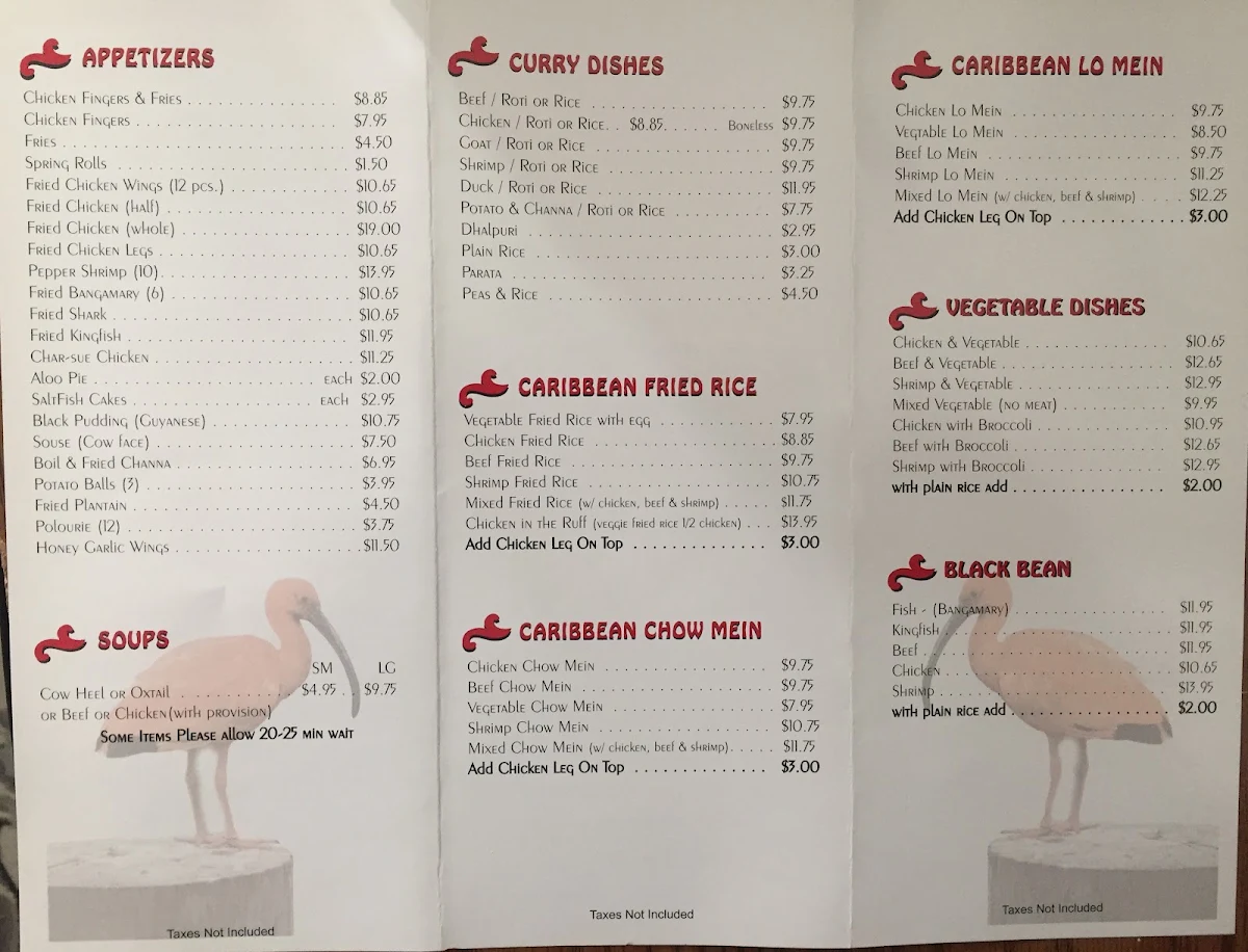 Menu, Scarlet Ibis Family Restaurant