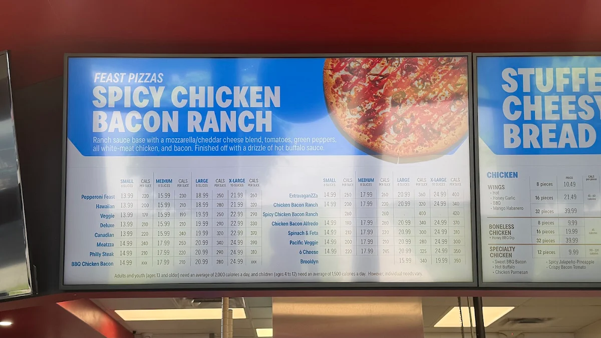 Menu, Domino's Pizza