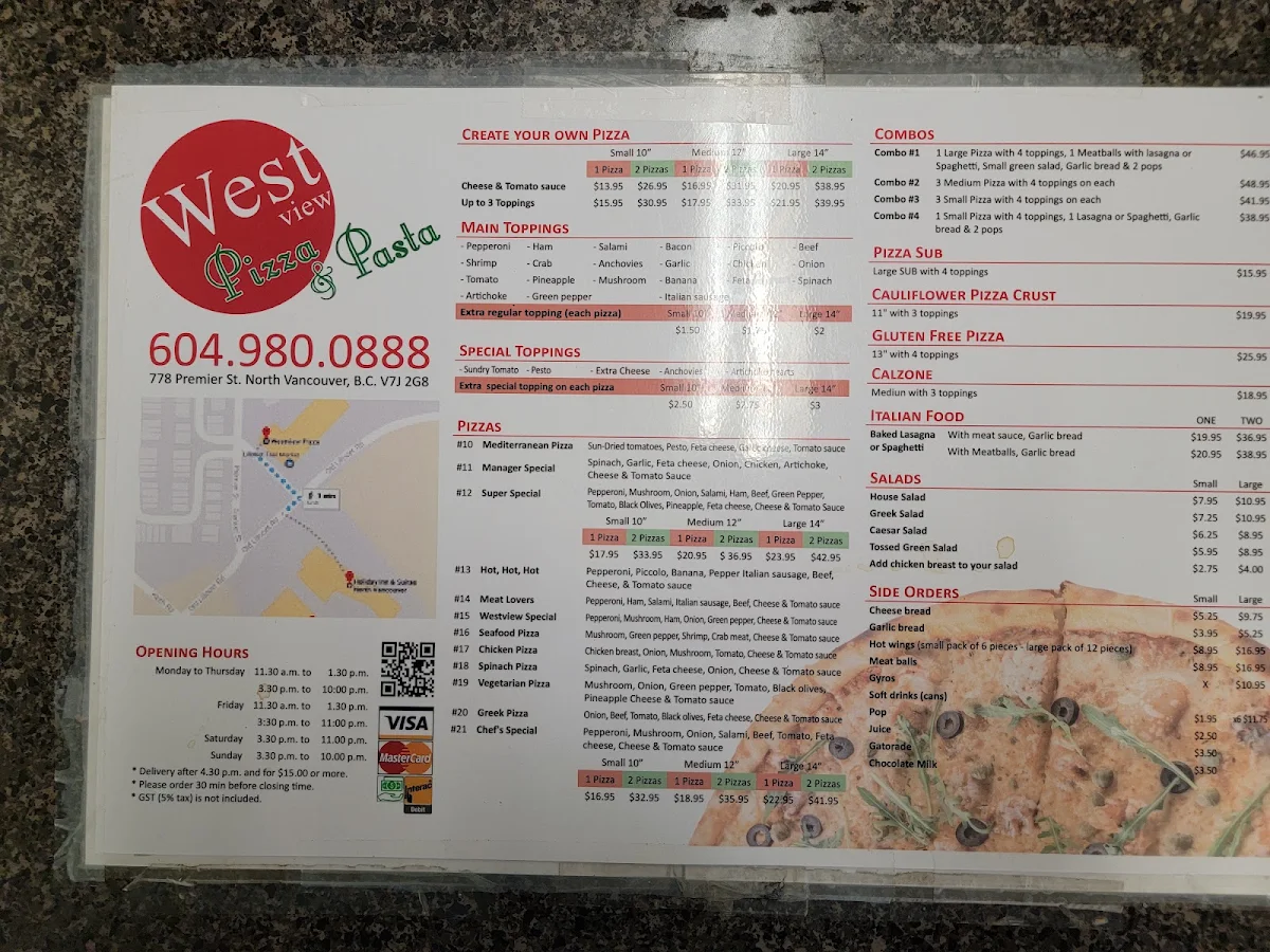 Menu, Westview Pizza&Pasta