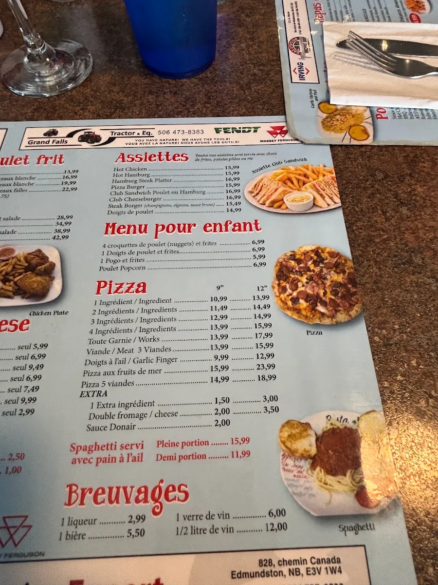 Menu, Ouellet Fish and Family Restaurant