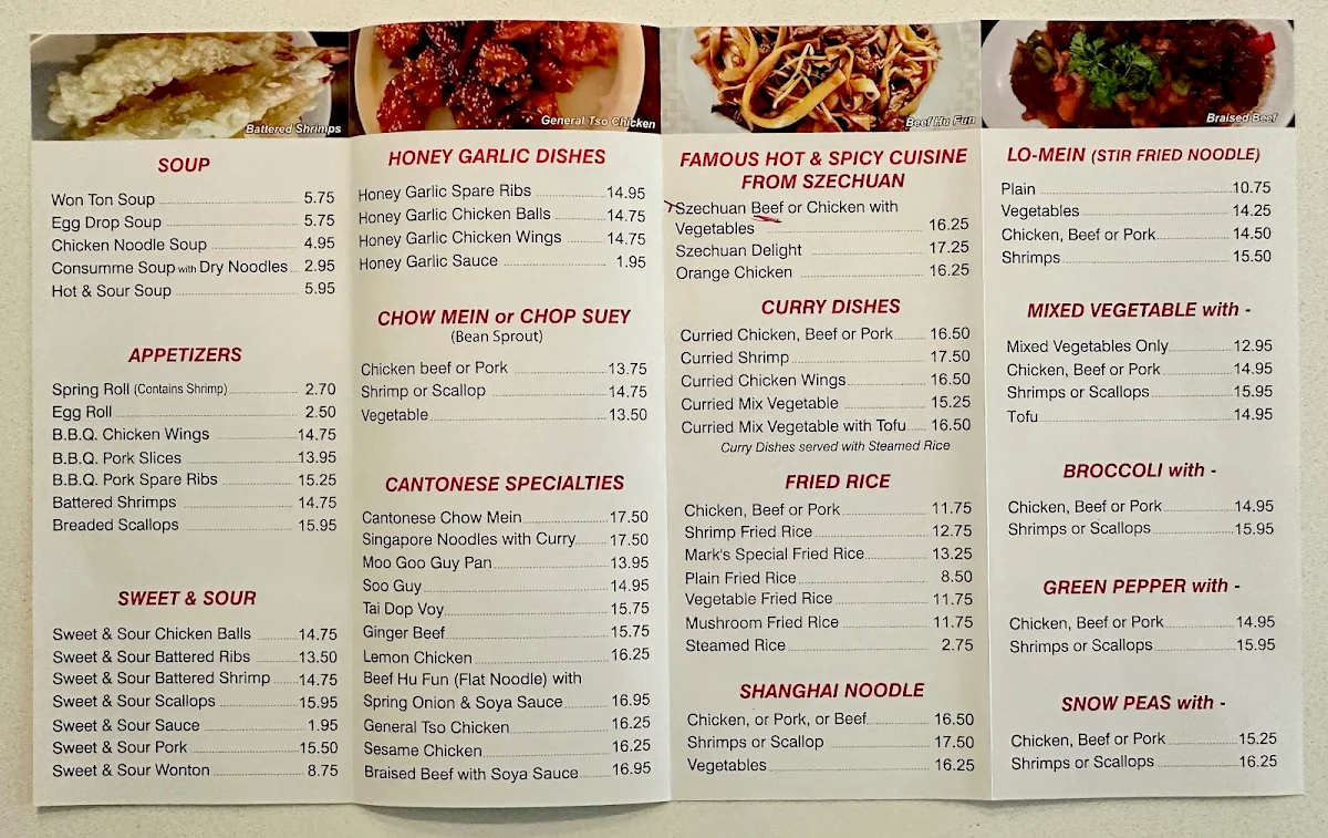 Menu, Mark's Restaurant