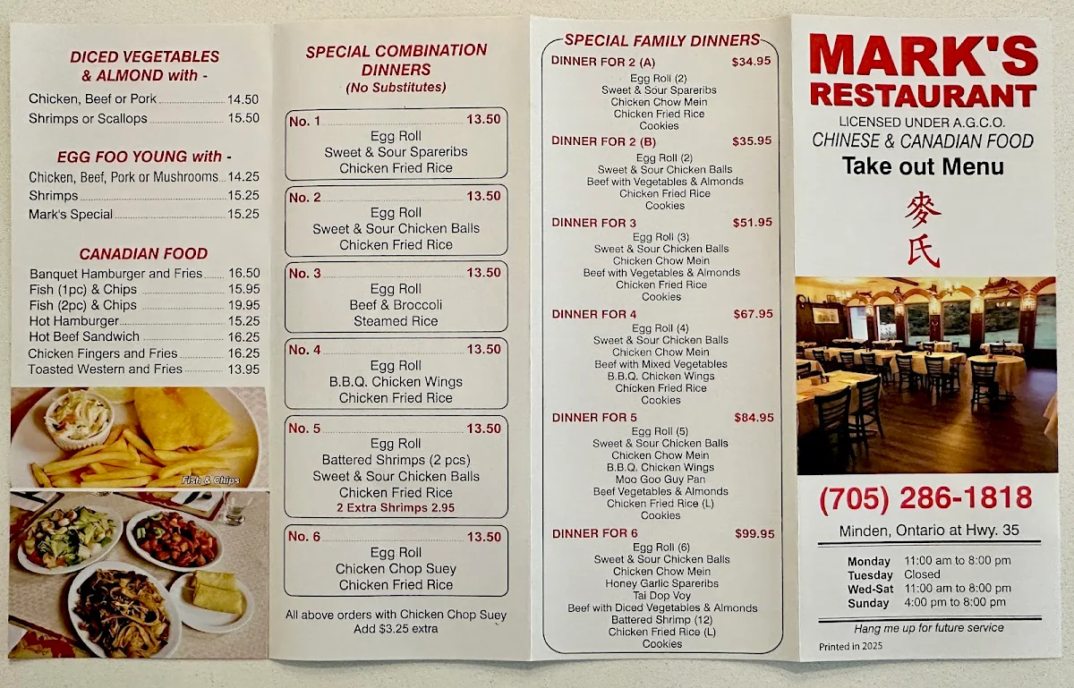 Menu, Mark's Restaurant