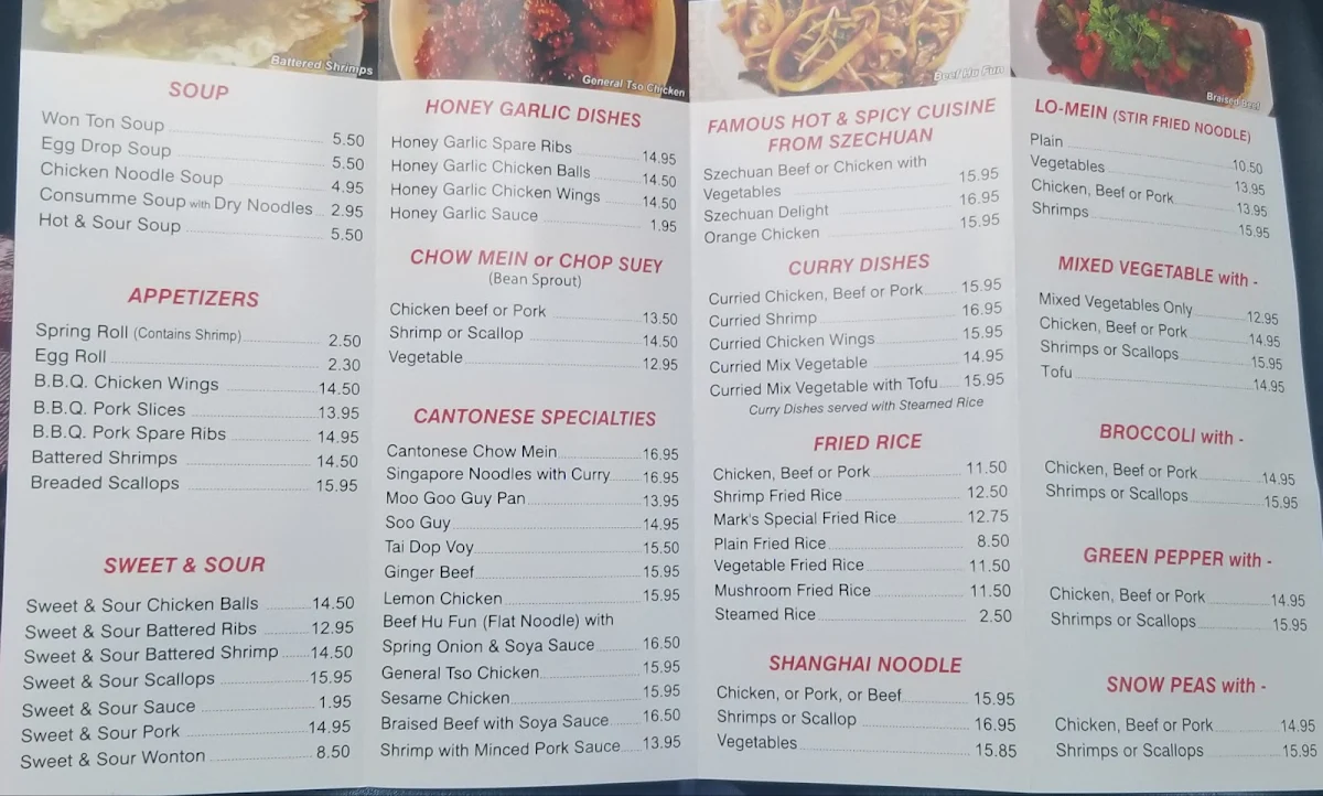 Menu, Mark's Restaurant