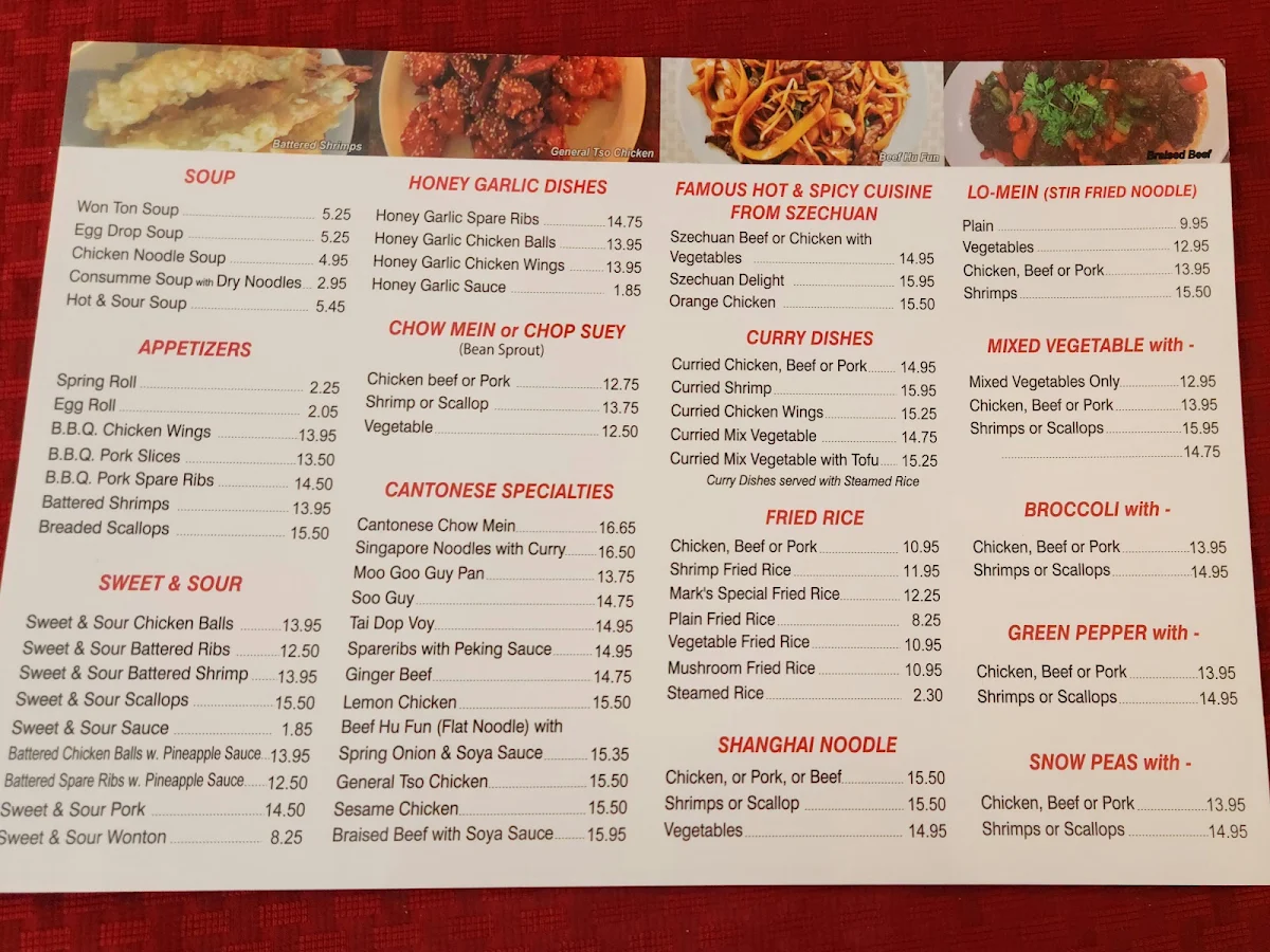 Menu, Mark's Restaurant