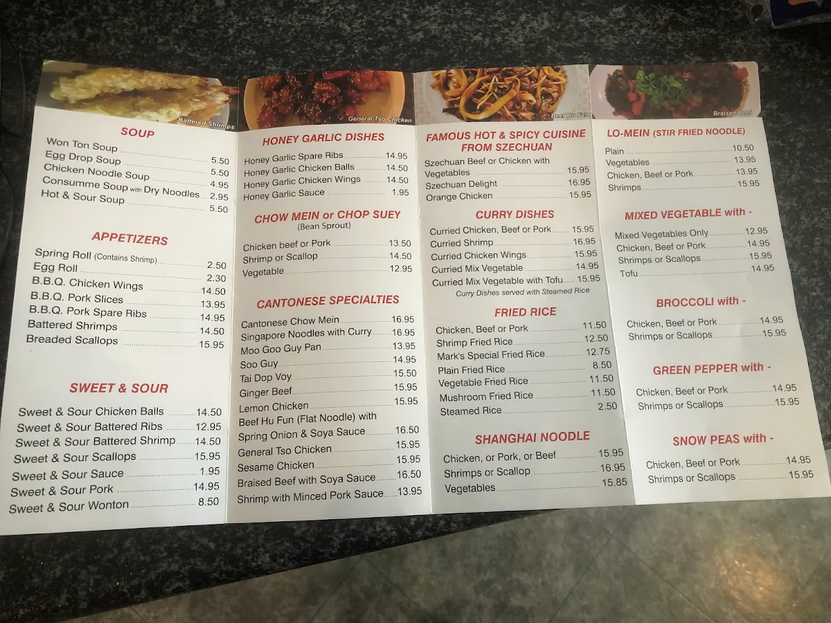 Menu, Mark's Restaurant