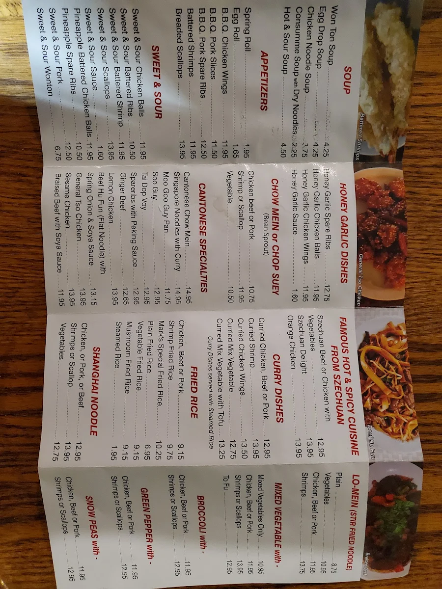 Menu, Mark's Restaurant