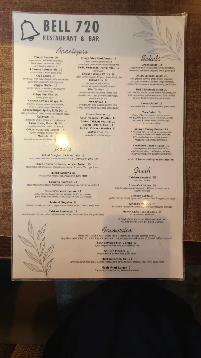 Menu, Bell 720