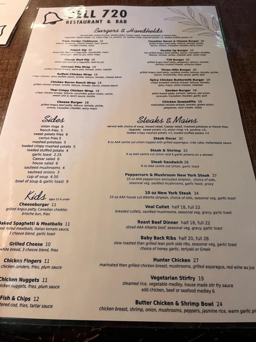 Menu, Bell 720