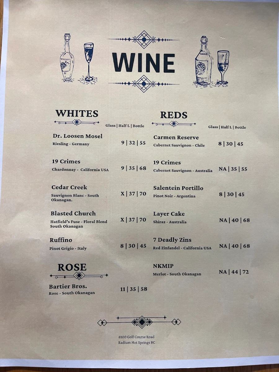 Menu, Restaurant 8100 @ Radium