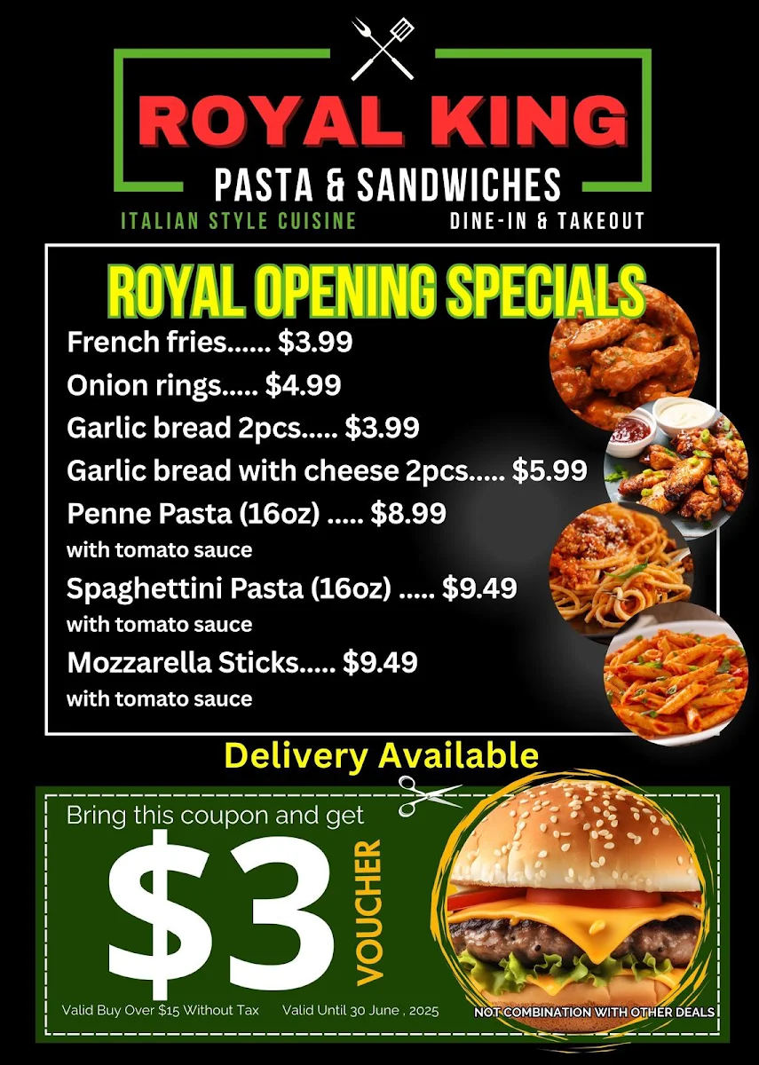 Menu, Royal King Pasta & Sandwiches