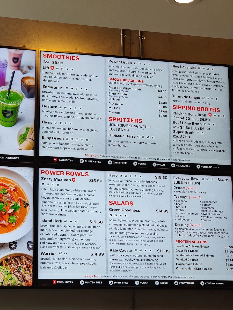 Menu, Impact Kitchen
