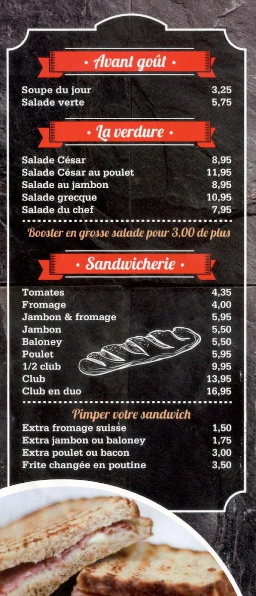 Menu, Resto Chez Frank