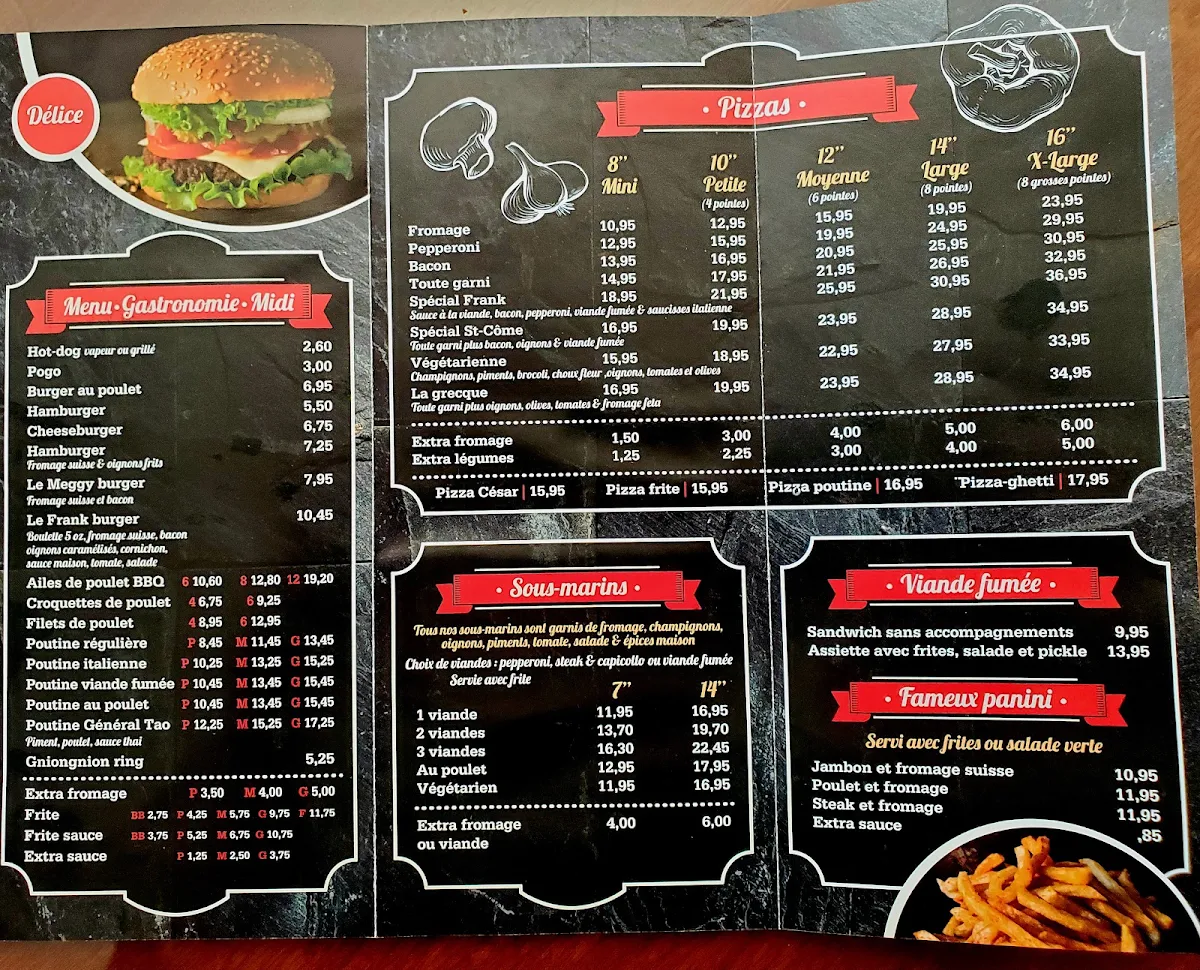 Menu, Resto Chez Frank