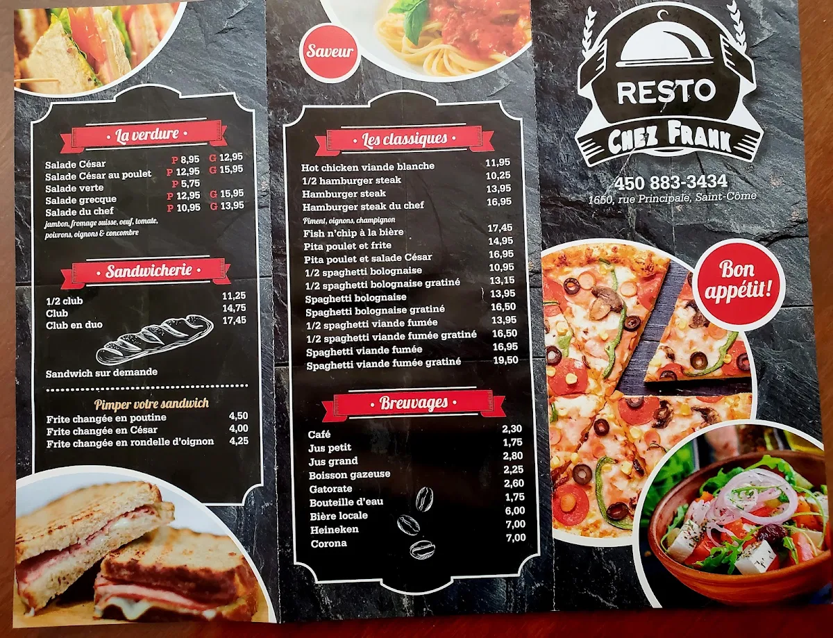Menu, Resto Chez Frank