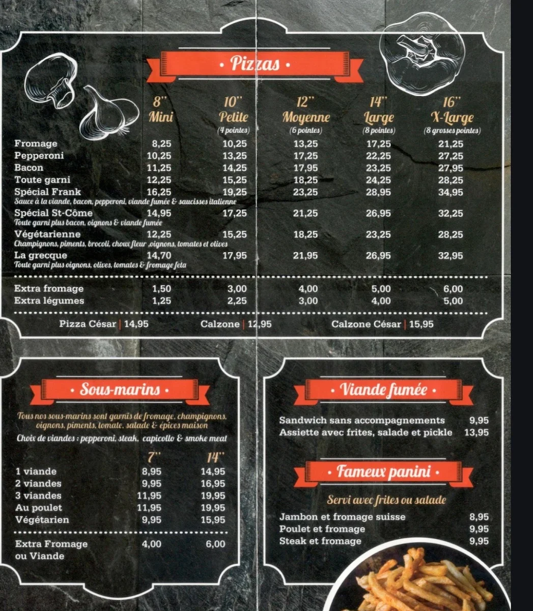 Menu, Resto Chez Frank