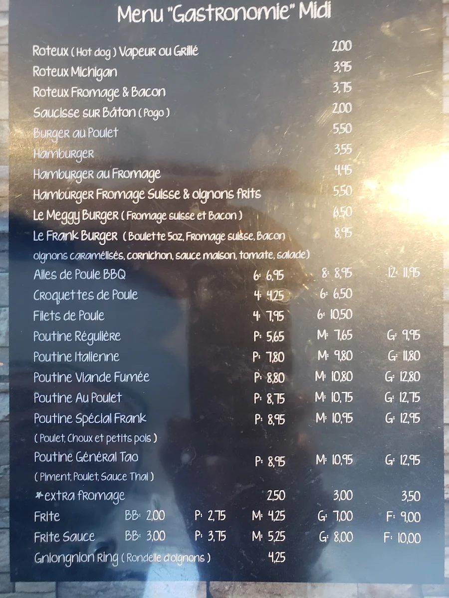 Menu, Resto Chez Frank