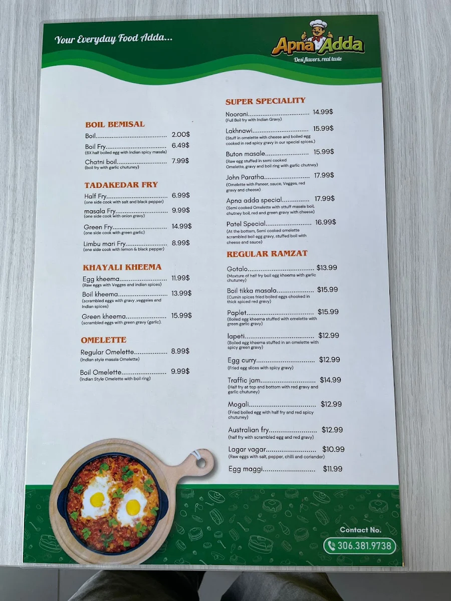 Menu, Apna Adda