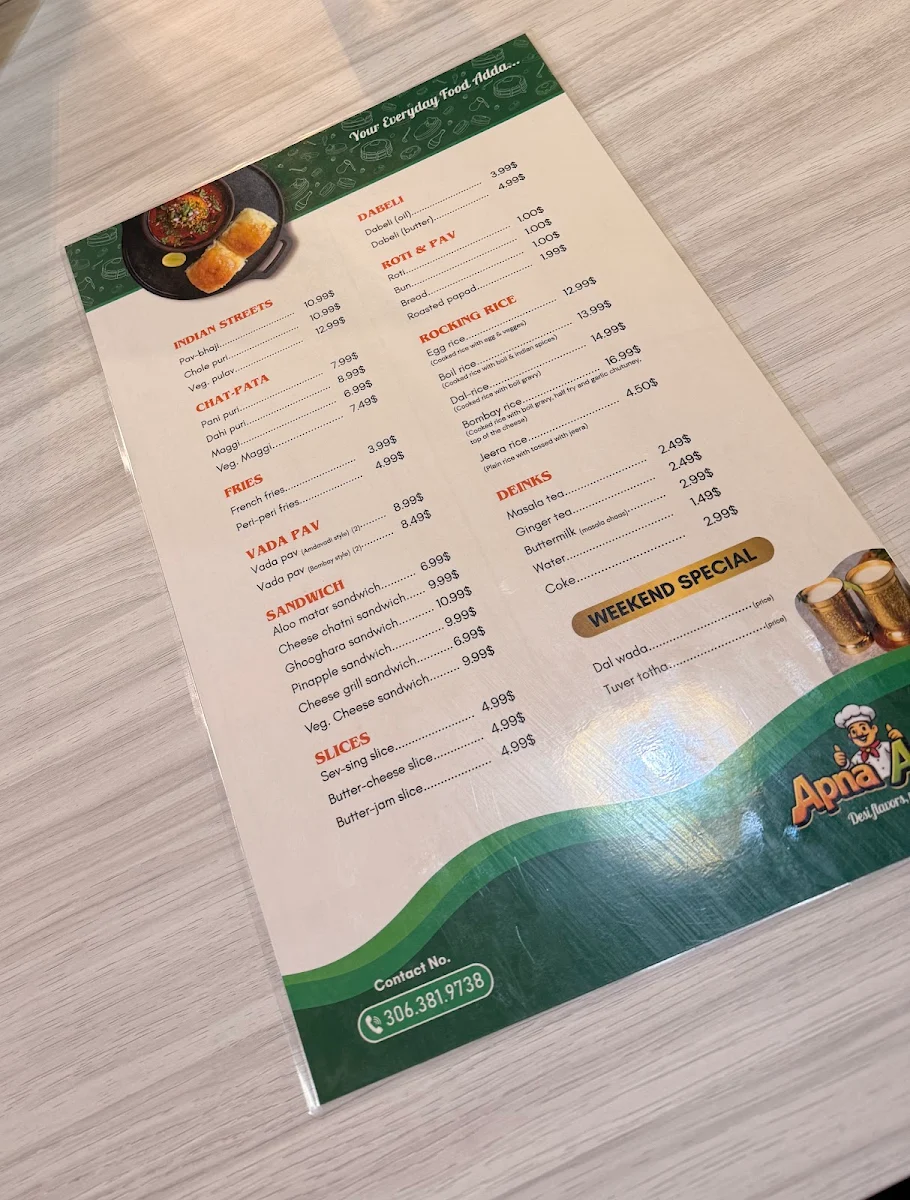 Menu, Apna Adda
