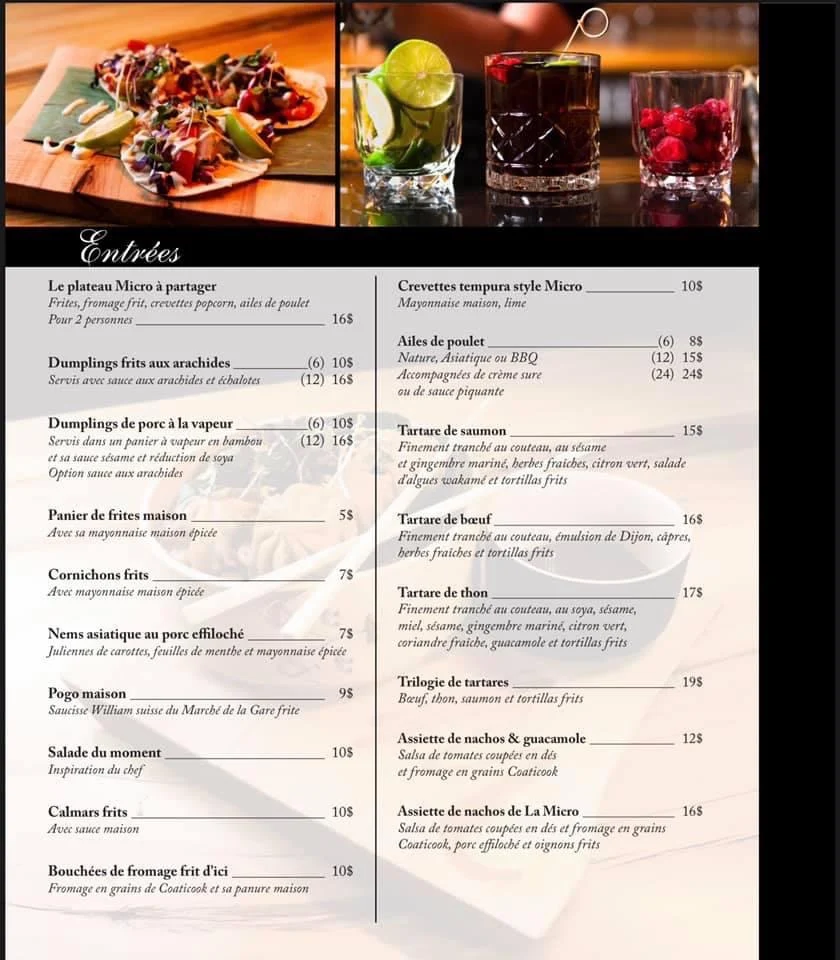 Menu, La Microdistillerie