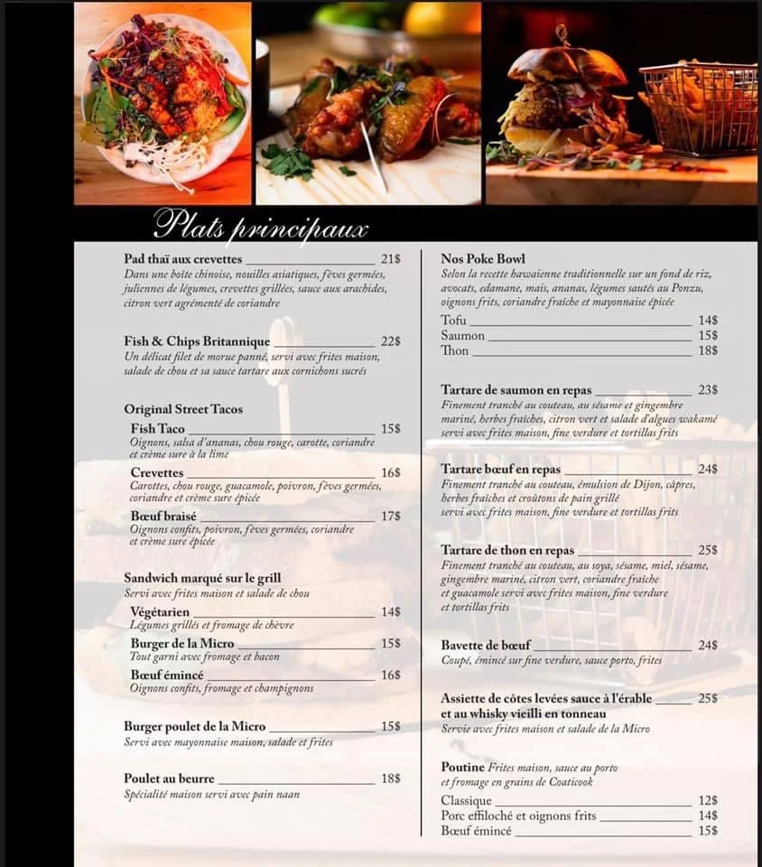 Menu, La Microdistillerie