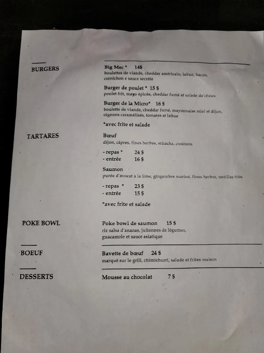Menu, La Microdistillerie
