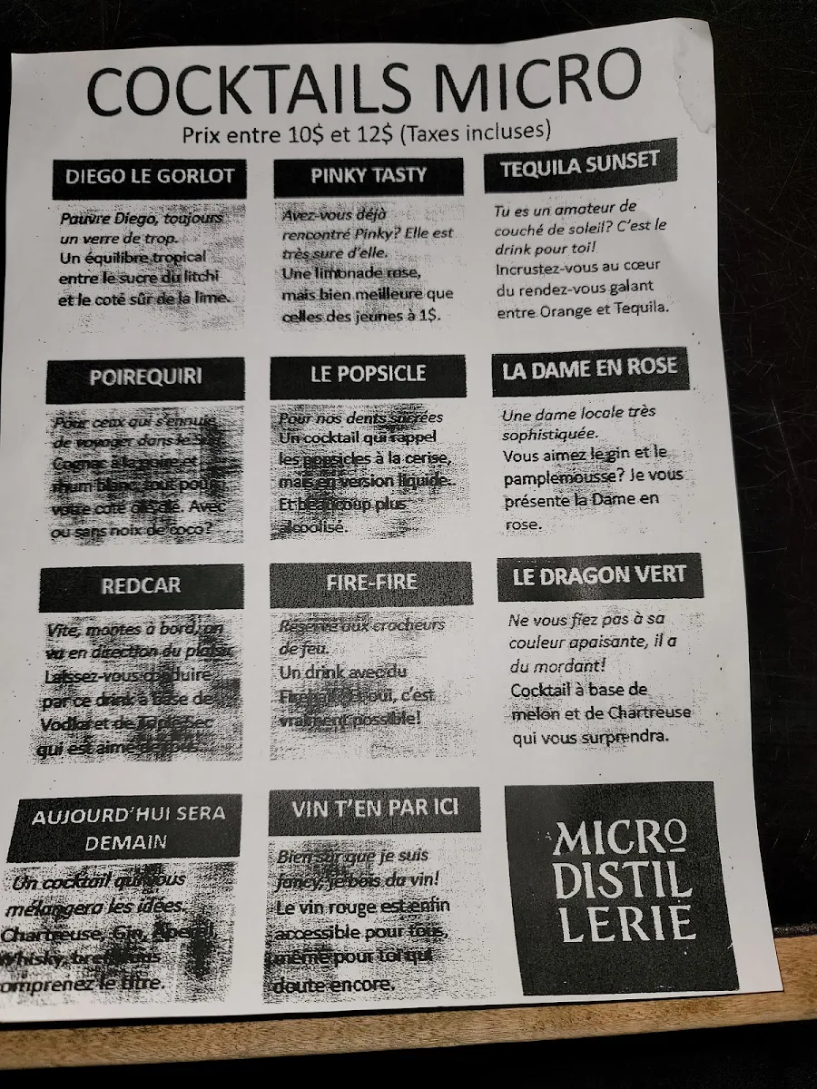 Menu, La Microdistillerie