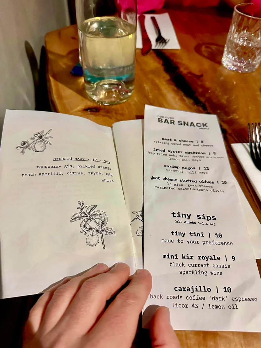Menu, odd duck | wine & provisions